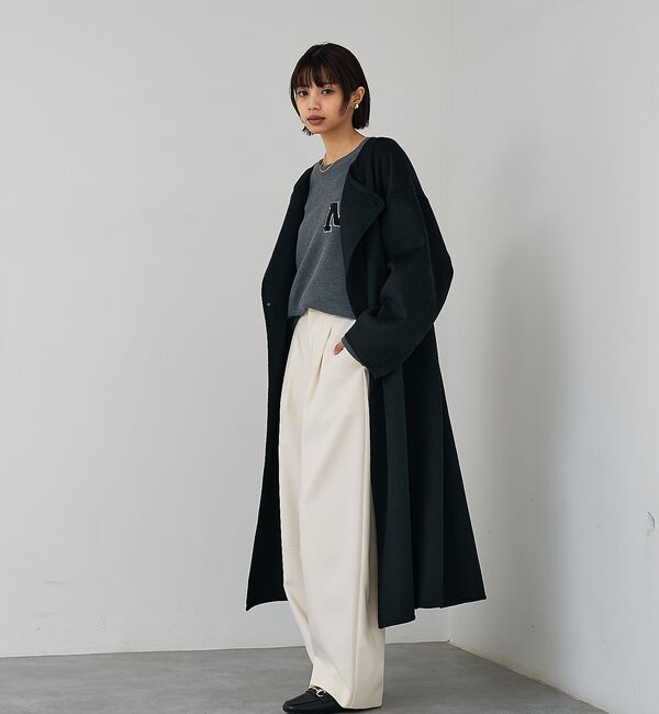 abahouse mavie「【体型カバー】ノーカラーロングコート/冬服/長袖/フォーマル/セミオケ/ウール混」|ノーカラーコート|