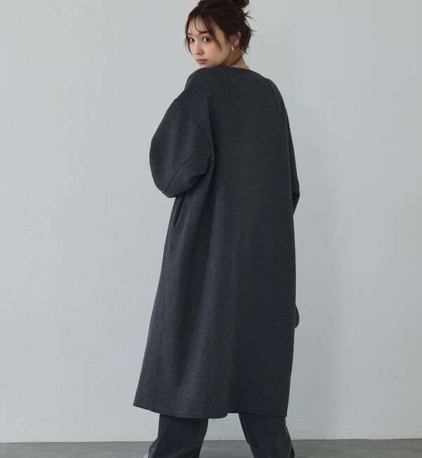 abahouse mavie「【体型カバー】ノーカラーロングコート/冬服/長袖/フォーマル/セミオケ/ウール混」|ノーカラーコート|