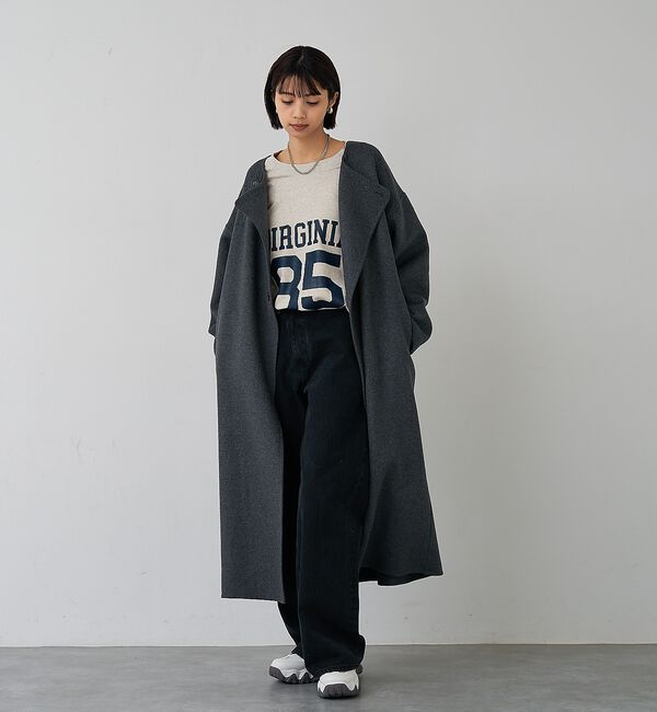 abahouse mavie「【体型カバー】ノーカラーロングコート/冬服/長袖/フォーマル/セミオケ/ウール混」|ノーカラーコート|