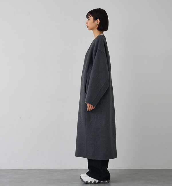 abahouse mavie「【体型カバー】ノーカラーロングコート/冬服/長袖/フォーマル/セミオケ/ウール混」|ノーカラーコート|