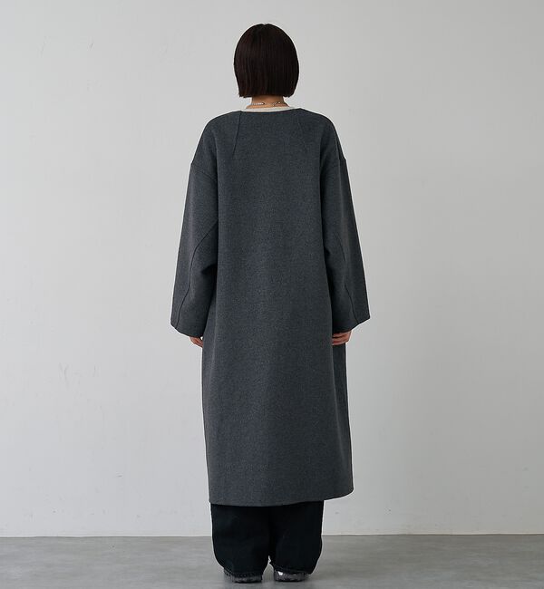 abahouse mavie「【体型カバー】ノーカラーロングコート/冬服/長袖/フォーマル/セミオケ/ウール混」|ノーカラーコート|