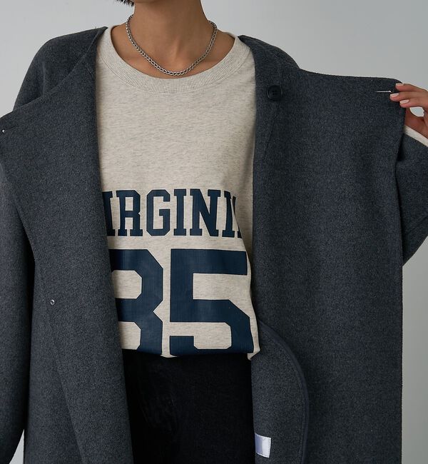 abahouse mavie「【体型カバー】ノーカラーロングコート/冬服/長袖/フォーマル/セミオケ/ウール混」|ノーカラーコート|