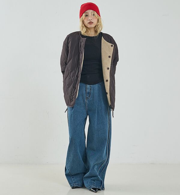 NOMINE「【TAION】ミリタリー リバーシブル クルーネック ダウンジャケット / ブル」|ダウン|