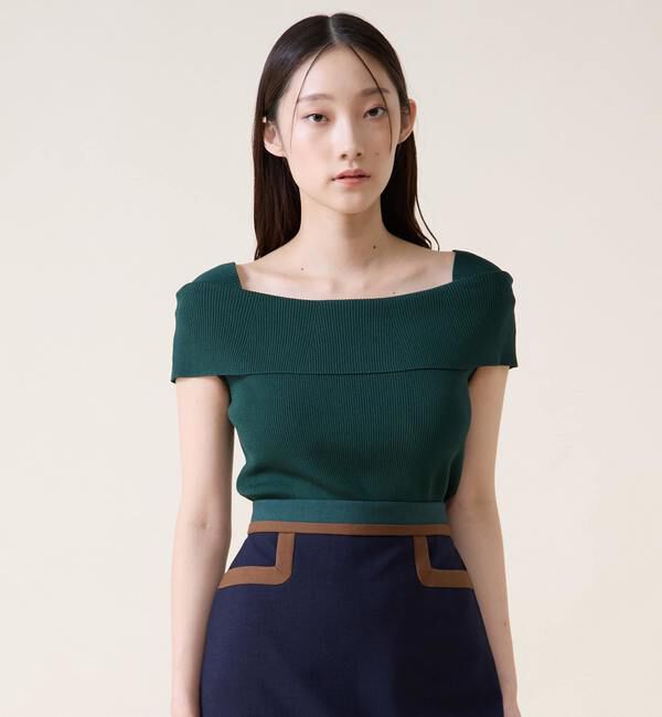 TIARA「オフショルダーリブニット」|ニット・セーター|グリーン