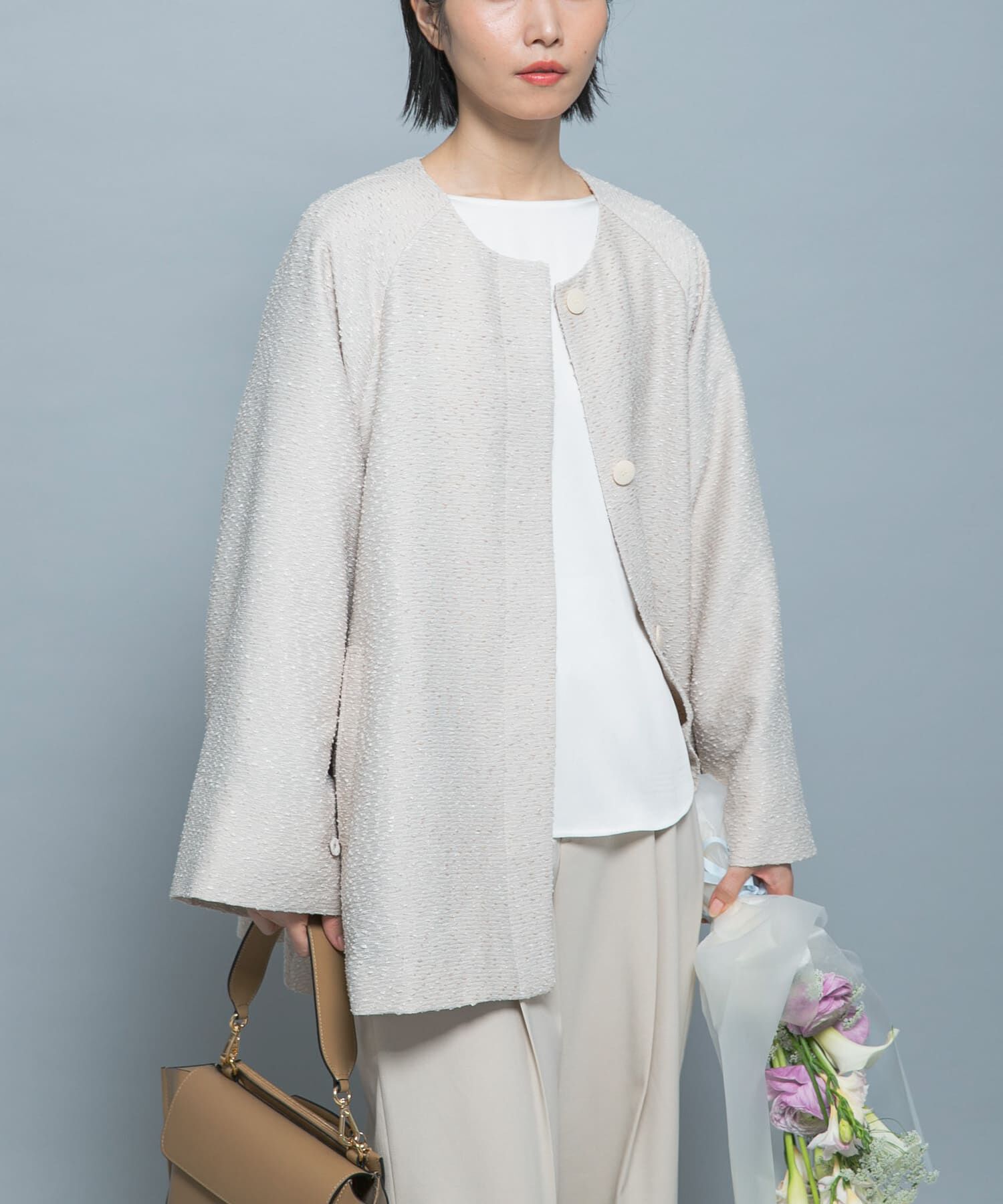 URBAN RESEARCH ROSSO「CHIGNON　ネップツイードコート」|ノーカラーコート|