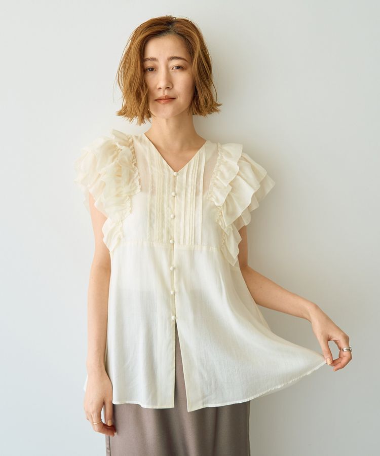 YECCA VECCA「ラッフルVネックブラウス」|シャツ・ブラウス|Ivory