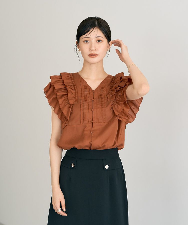 YECCA VECCA「ラッフルVネックブラウス」|シャツ・ブラウス|