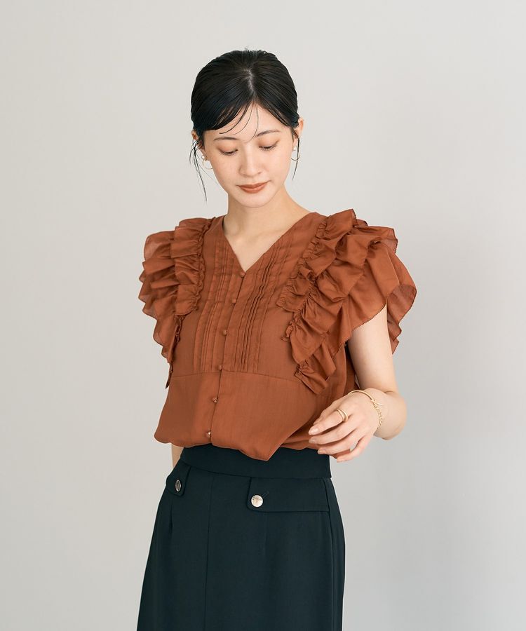 YECCA VECCA「ラッフルVネックブラウス」|シャツ・ブラウス|Orange