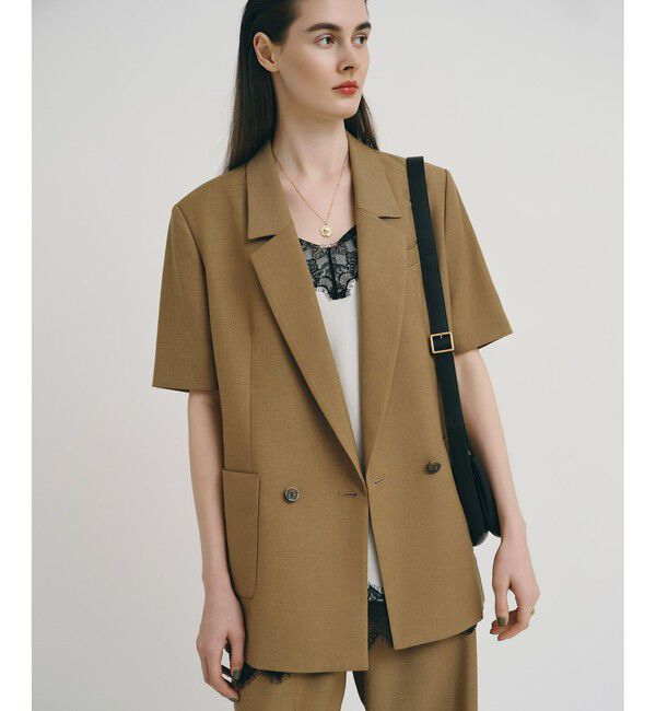 allureville「ハーフスリーブジャケット」|テーラードジャケット|キャメル