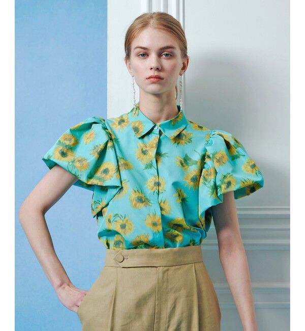 allureville/WEB 一部店舗限定【LOULOU WILLOUGHBY】サンフラワープリントバルーンスリーブシャツ