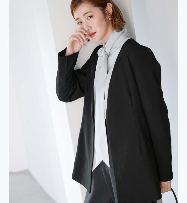 ur's「ベーシックノーカラーVネックジャケット」|ノーカラージャケット|