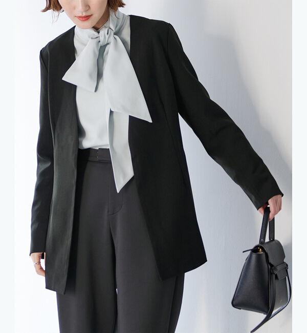 ur's「ベーシックノーカラーVネックジャケット」|ノーカラージャケット|