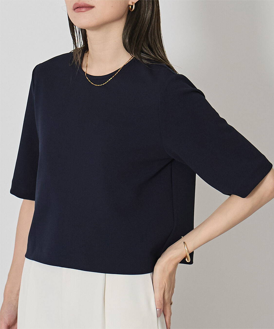 ur's「カットジョーゼットクルーネッククロップドプルオーバー」|Tシャツ・カットソー|ネイビー