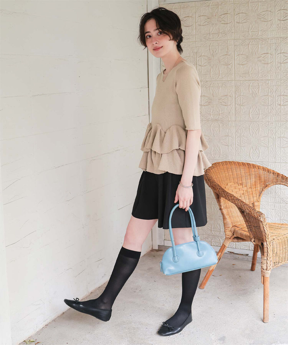 titivate「ハーフスリーブフリルヘムニットカーディガン」|ニット・セーター|