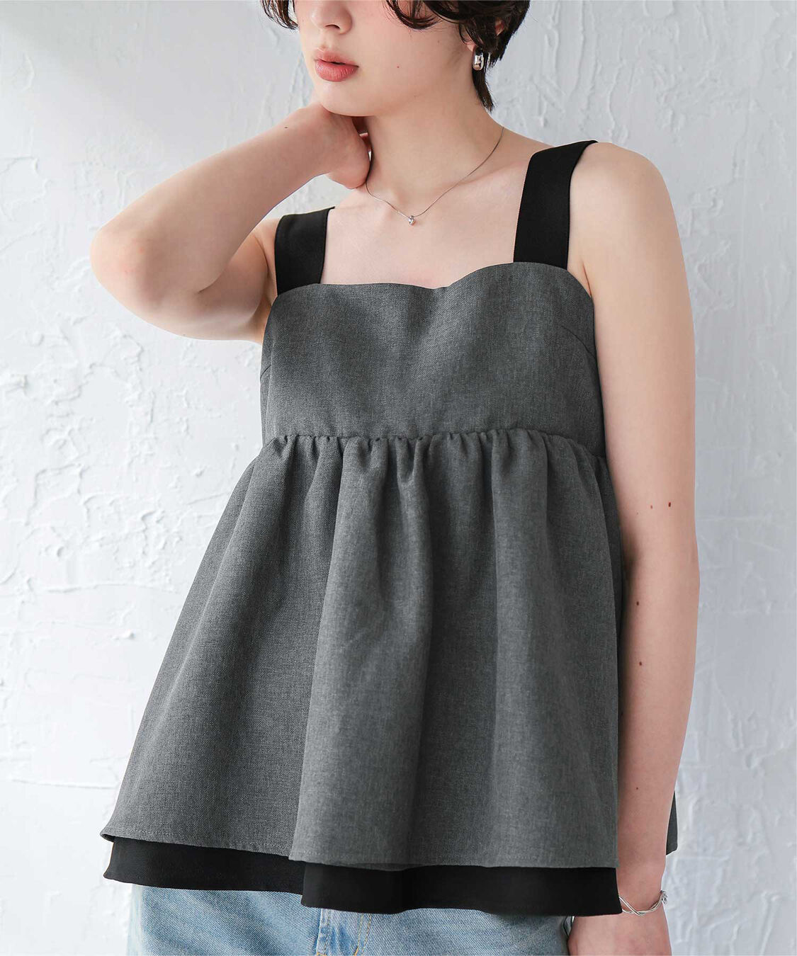 titivate「リネンライクペプラムトップス」|シャツ・ブラウス|ダークグレー