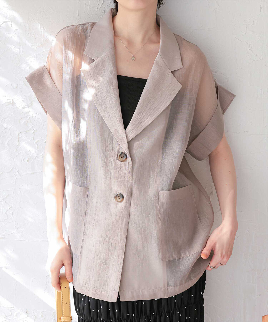 titivate「シアーハーフスリーブジャケット」|テーラードジャケット|ライトグレー