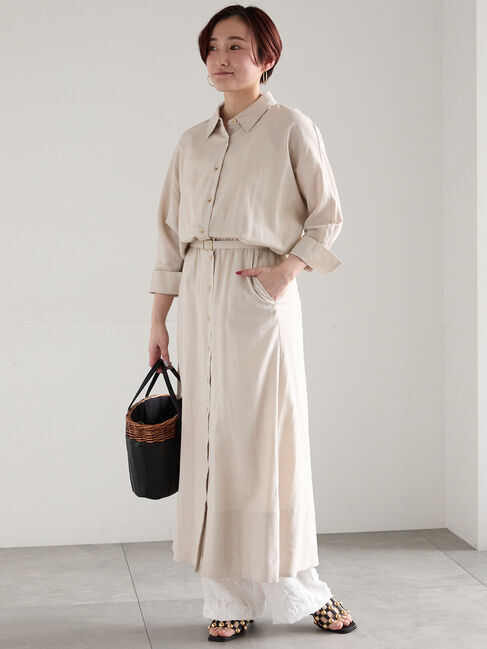 Te chichi「レーヨンリネン共ベルトシャツワンピース」|ワンピース|ベージュ