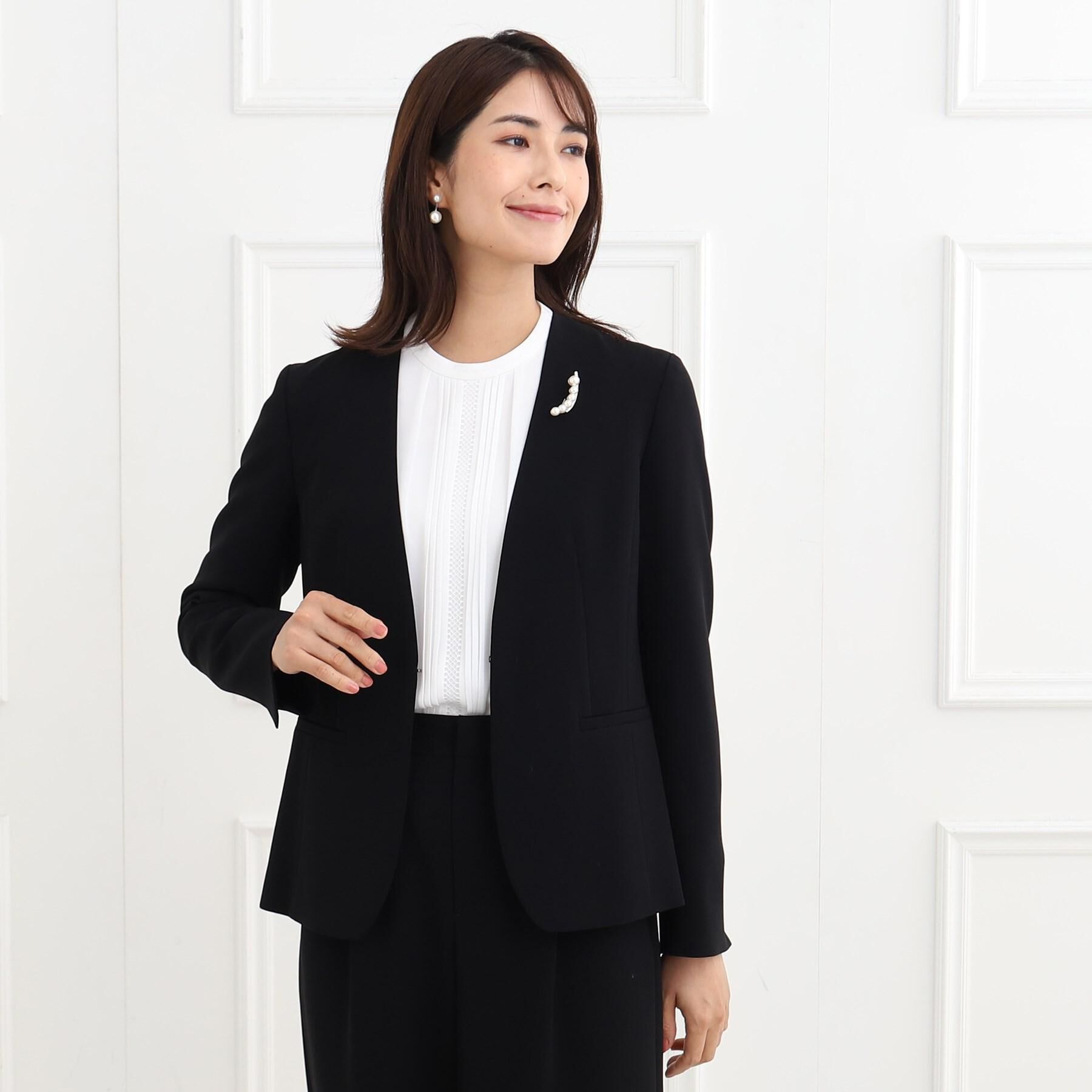 Reflect「【フォーマル/洗える/セットアップ可】ノーカラージャケット」|ノーカラージャケット|ブラック(019)