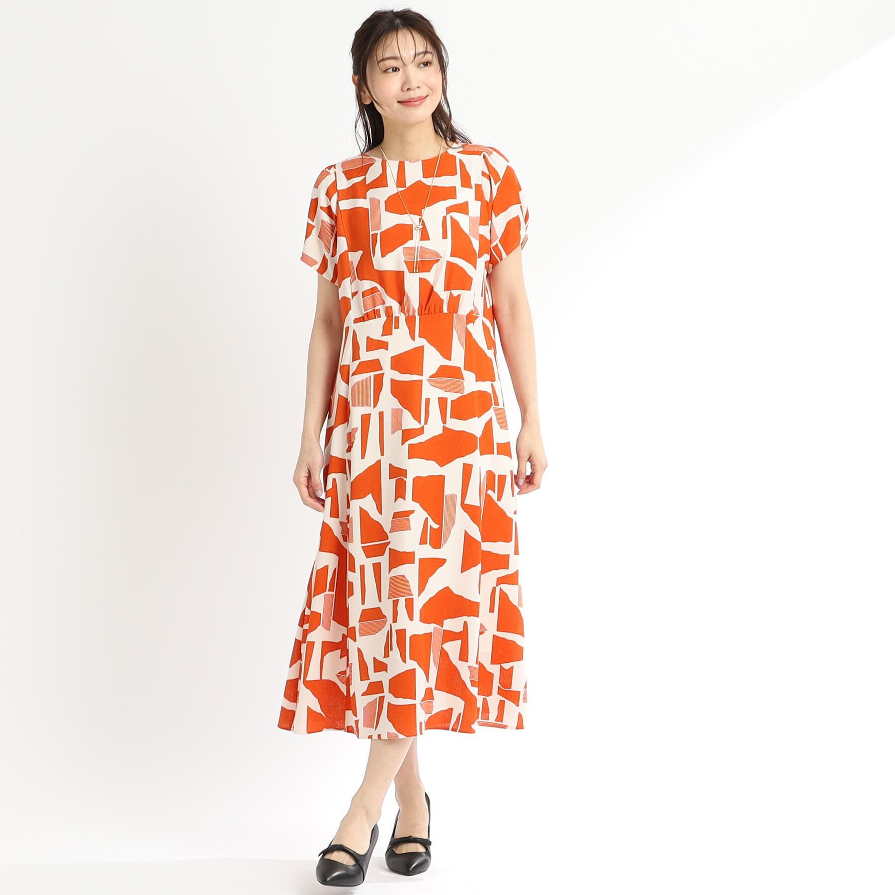 Reflect「【WEB先行カラーあり／マシンウォッシュ可】幾何モチーフプリントワンピース」|ワンピース|