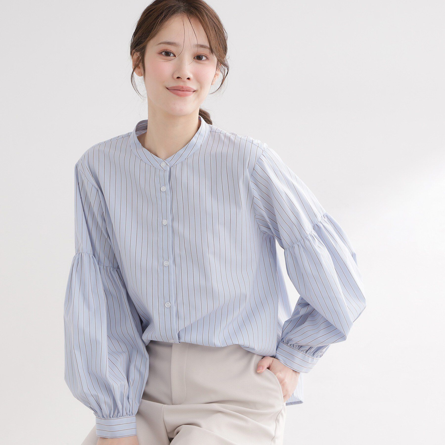 Reflect「【レイヤードにおすすめ◎】バンドカラーボリュームスリーブシャツ」|シャツ・ブラウス|