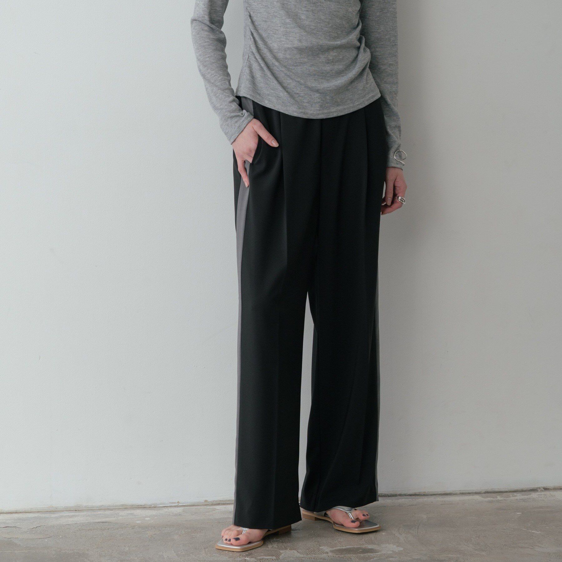 GALLEST「Comfy SET UP｜イージーサイドラインワイドパンツ【セットアップ対応／通勤／カセット服】」|その他|ブラック(319)