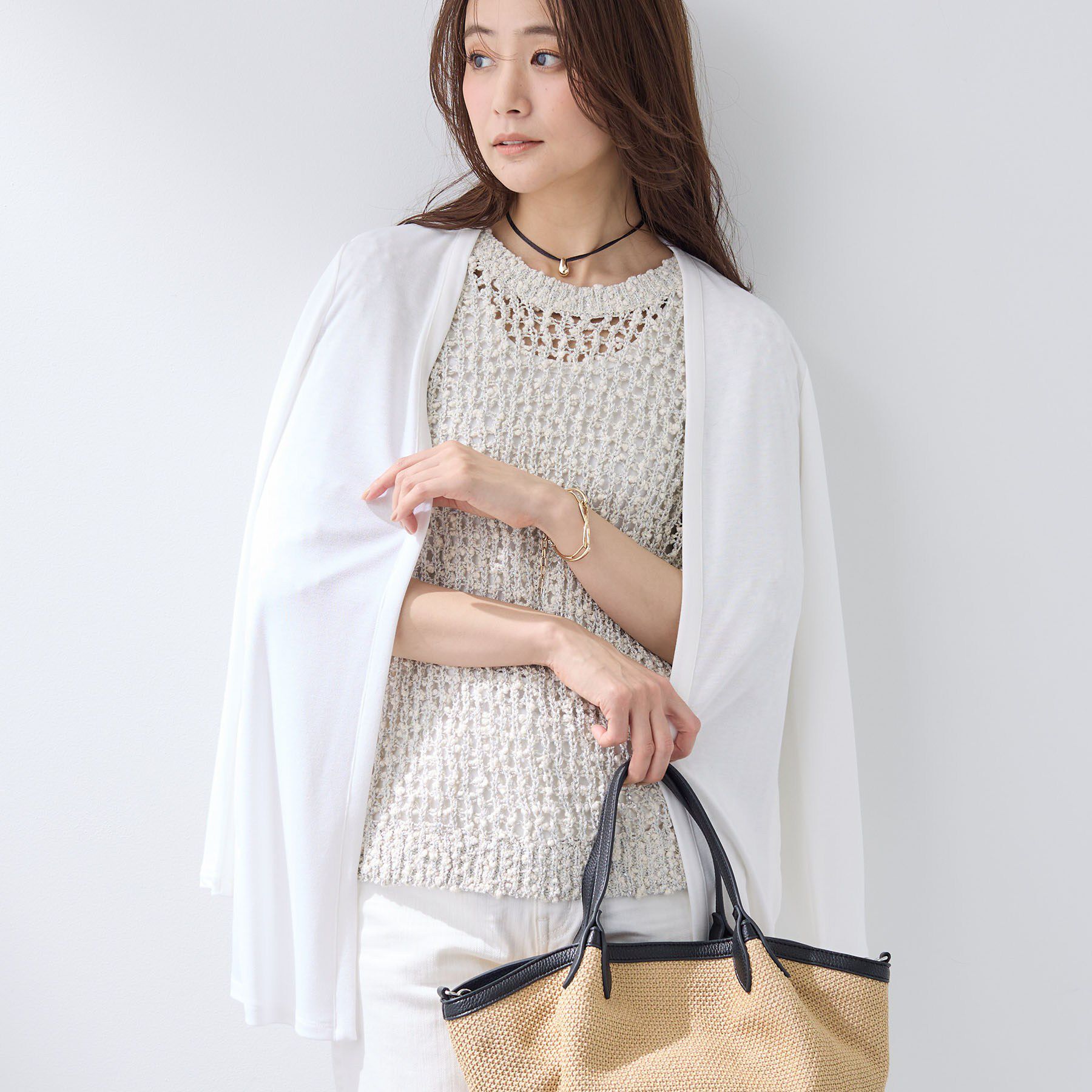 INDIVI「【UVケア】着流しミドル丈カーディガンジャージ」|カーディガン|