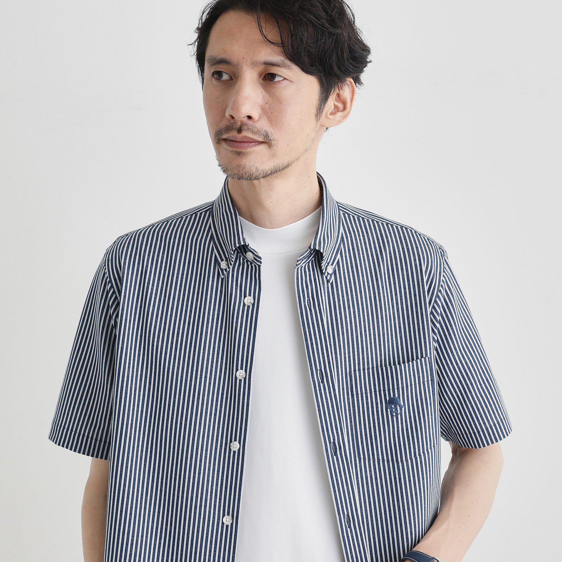 TAKEO KIKUCHI「【COOL CITY WEAR】ストライプジャージ ボタンダウンシャツ /接触冷感」|シャツ・ブラウス|