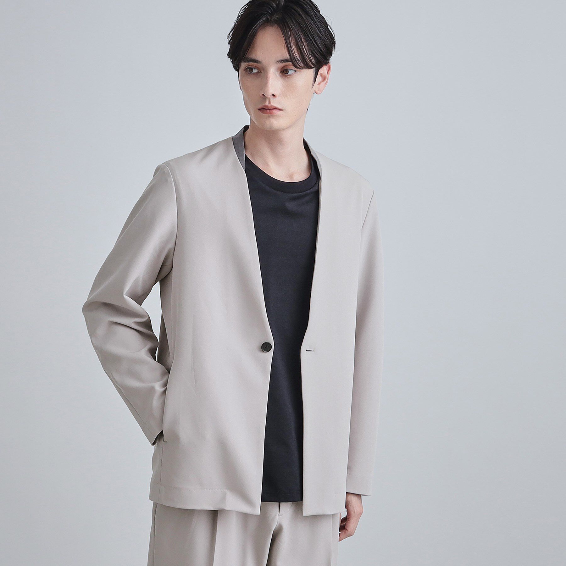 tk.TAKEO KIKUCHI「【セットアップ対応】360度ストレッチノーカラージャケット」|ノーカラージャケット|ライトグレー(011