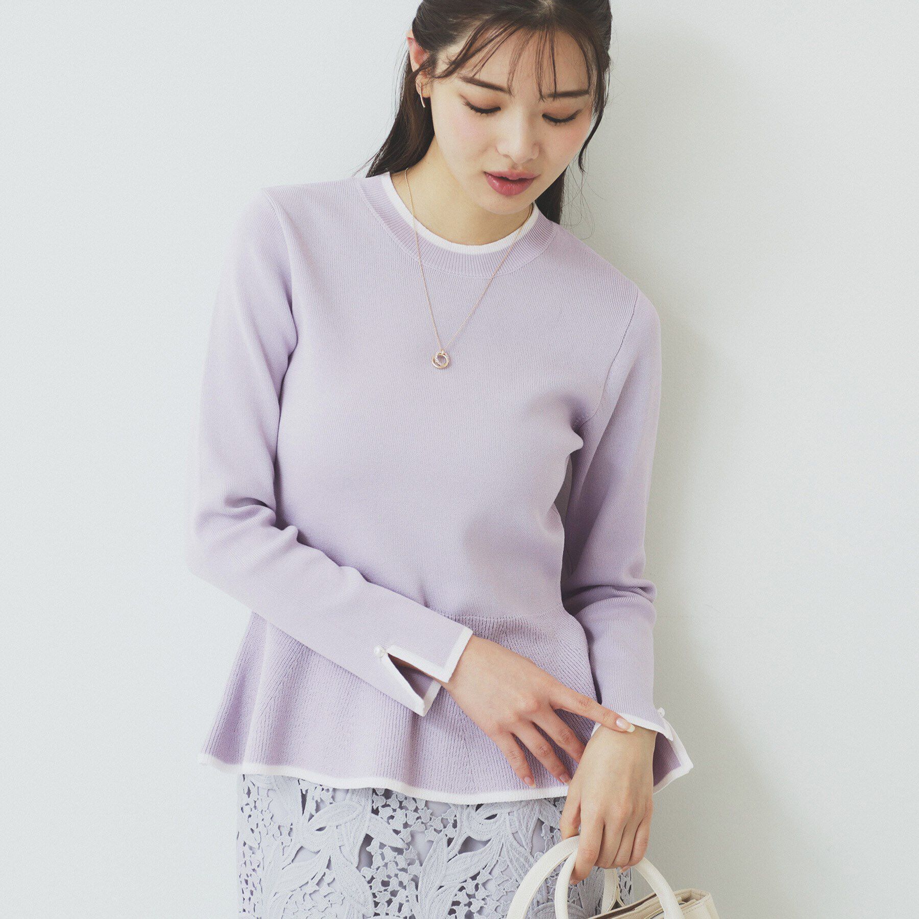 index「バイカラーペプラムニット【洗濯機洗い可】」|ニット・セーター|ラベンダー(580)