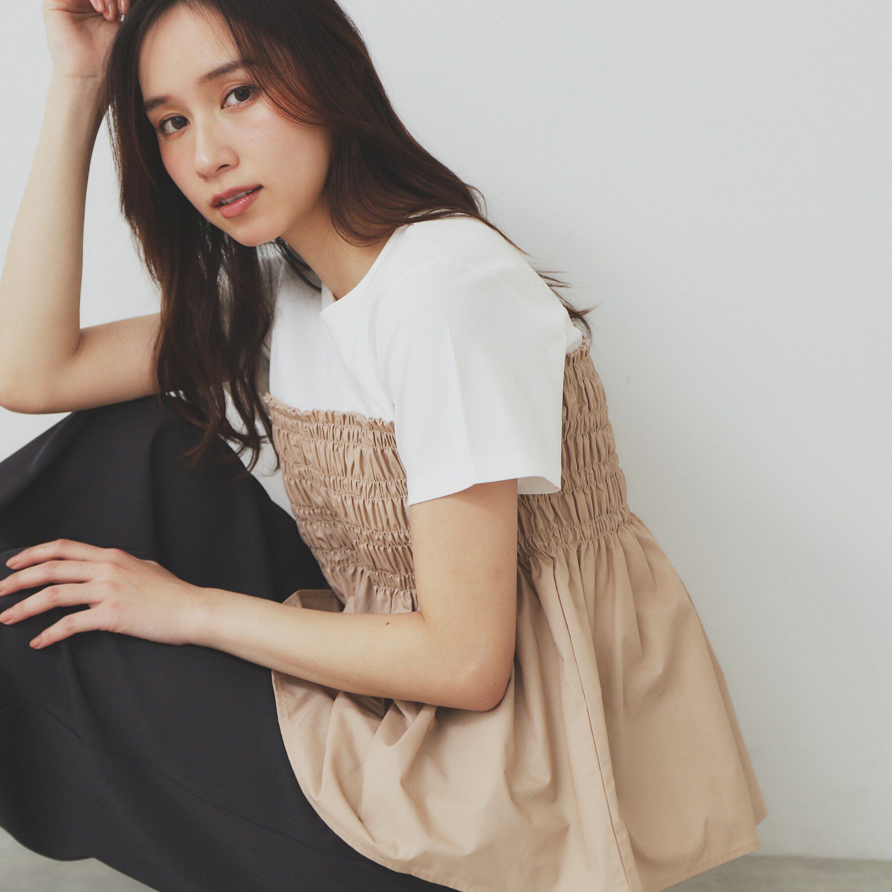 index「シャーリングドッキングペプラムトップス【洗濯機洗い可】」|Tシャツ・カットソー|