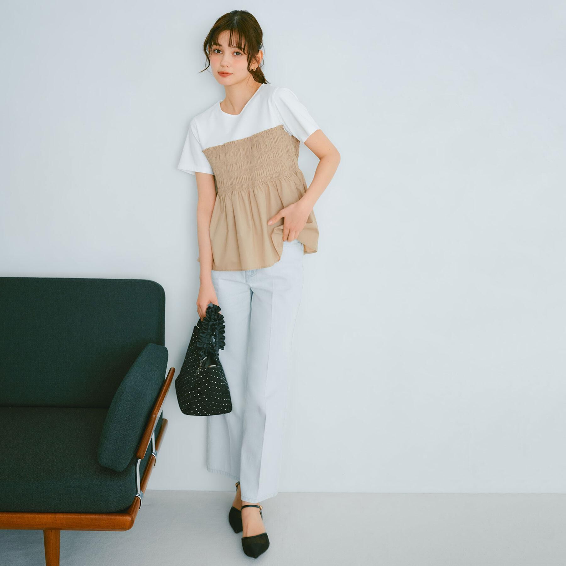 index「シャーリングドッキングペプラムトップス【洗濯機洗い可】」|Tシャツ・カットソー|