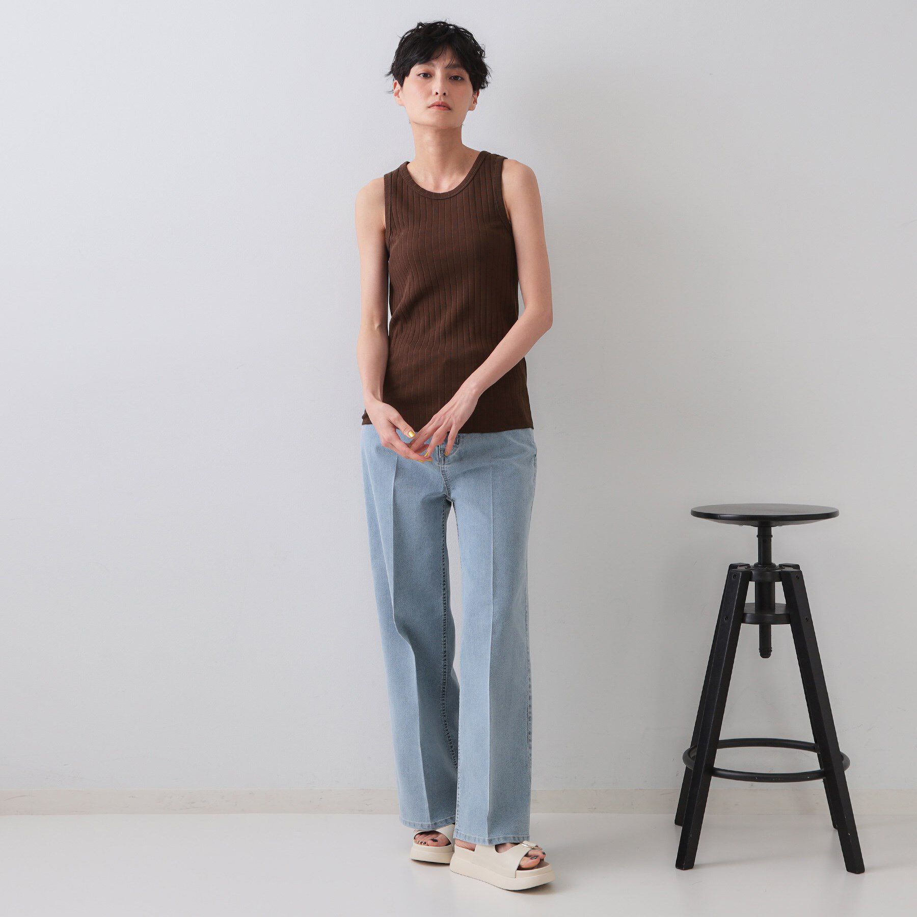 OPAQUE.CLIP「ワイドリブタンクトップ【洗濯機洗い可】」|キャミソール|