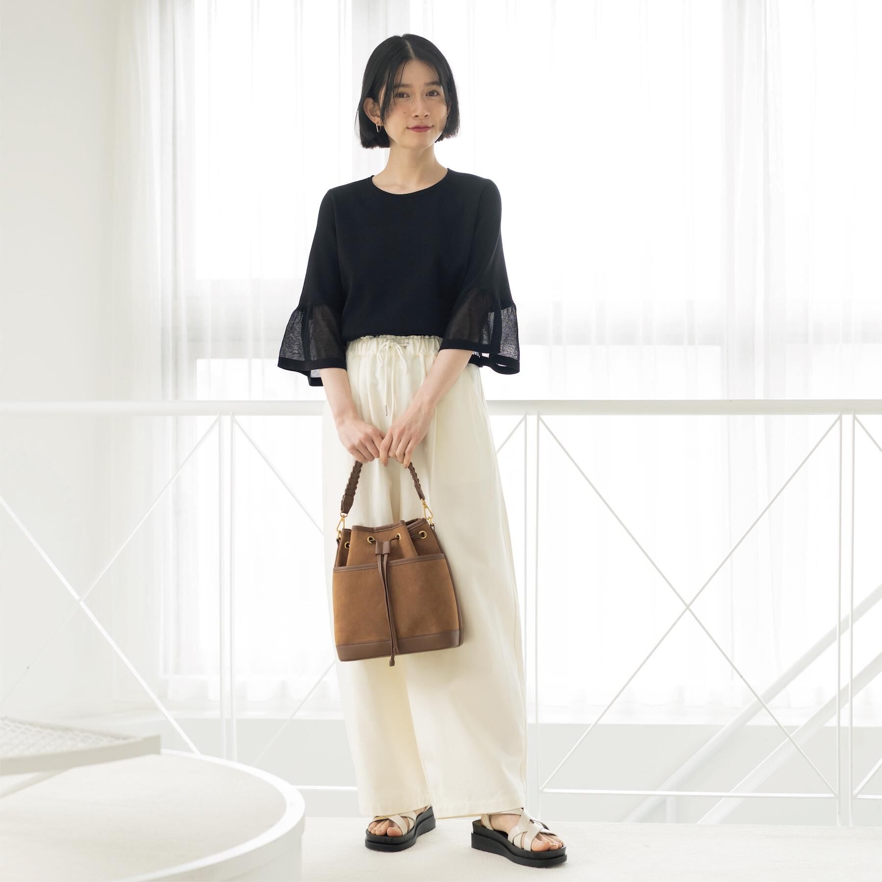 OPAQUE.CLIP「シアーフレアスリーブニット【洗濯機OK/抗ピル】」|ニット・セーター|