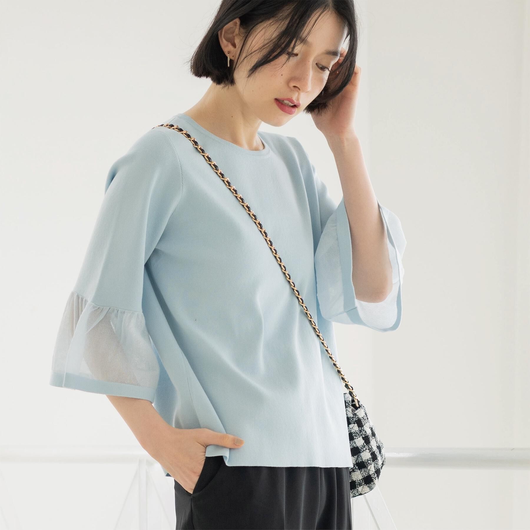 OPAQUE.CLIP「シアーフレアスリーブニット【洗濯機OK/抗ピル】」|ニット・セーター|