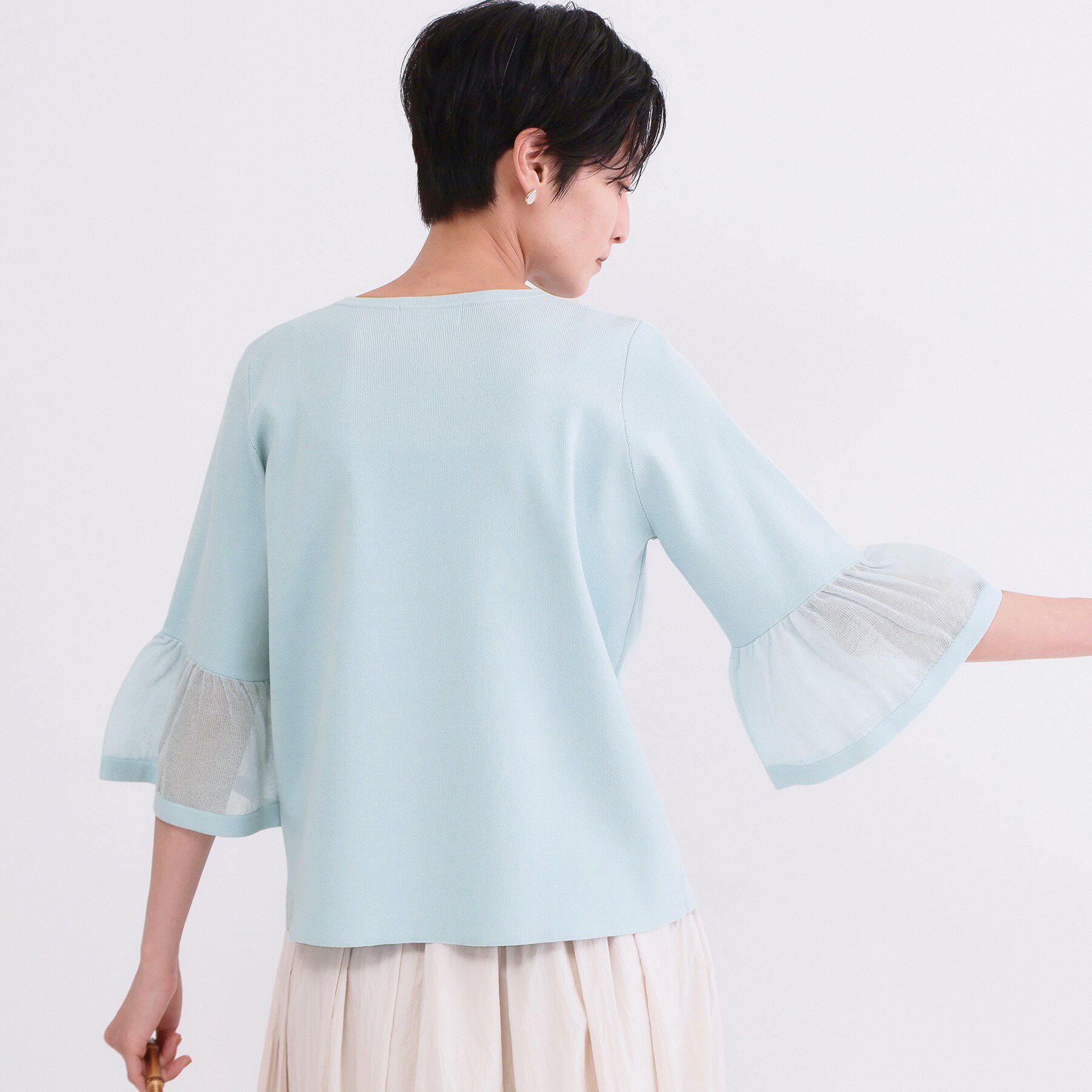 OPAQUE.CLIP「シアーフレアスリーブニット【洗濯機OK/抗ピル】」|ニット・セーター|