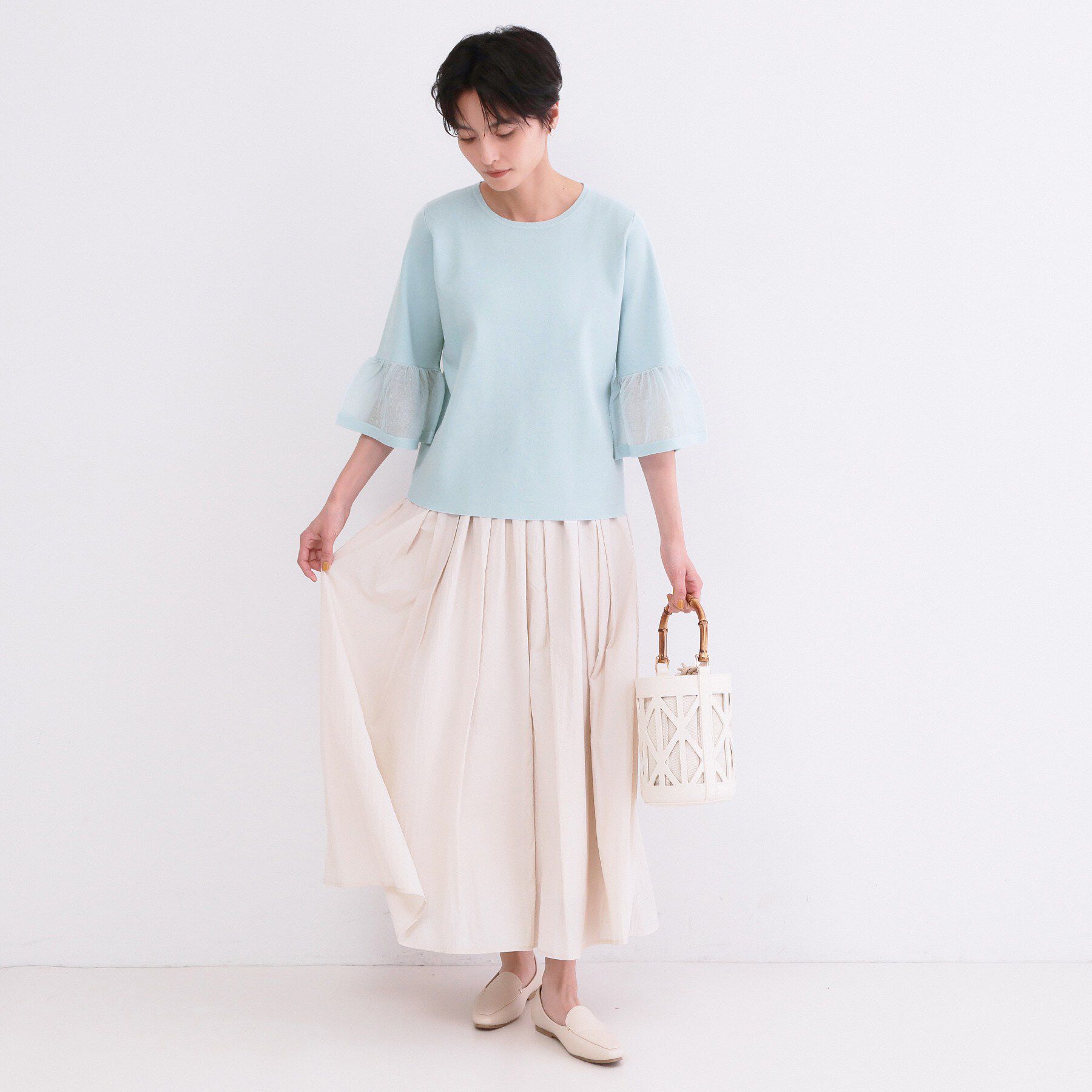 OPAQUE.CLIP「シアーフレアスリーブニット【洗濯機OK/抗ピル】」|ニット・セーター|