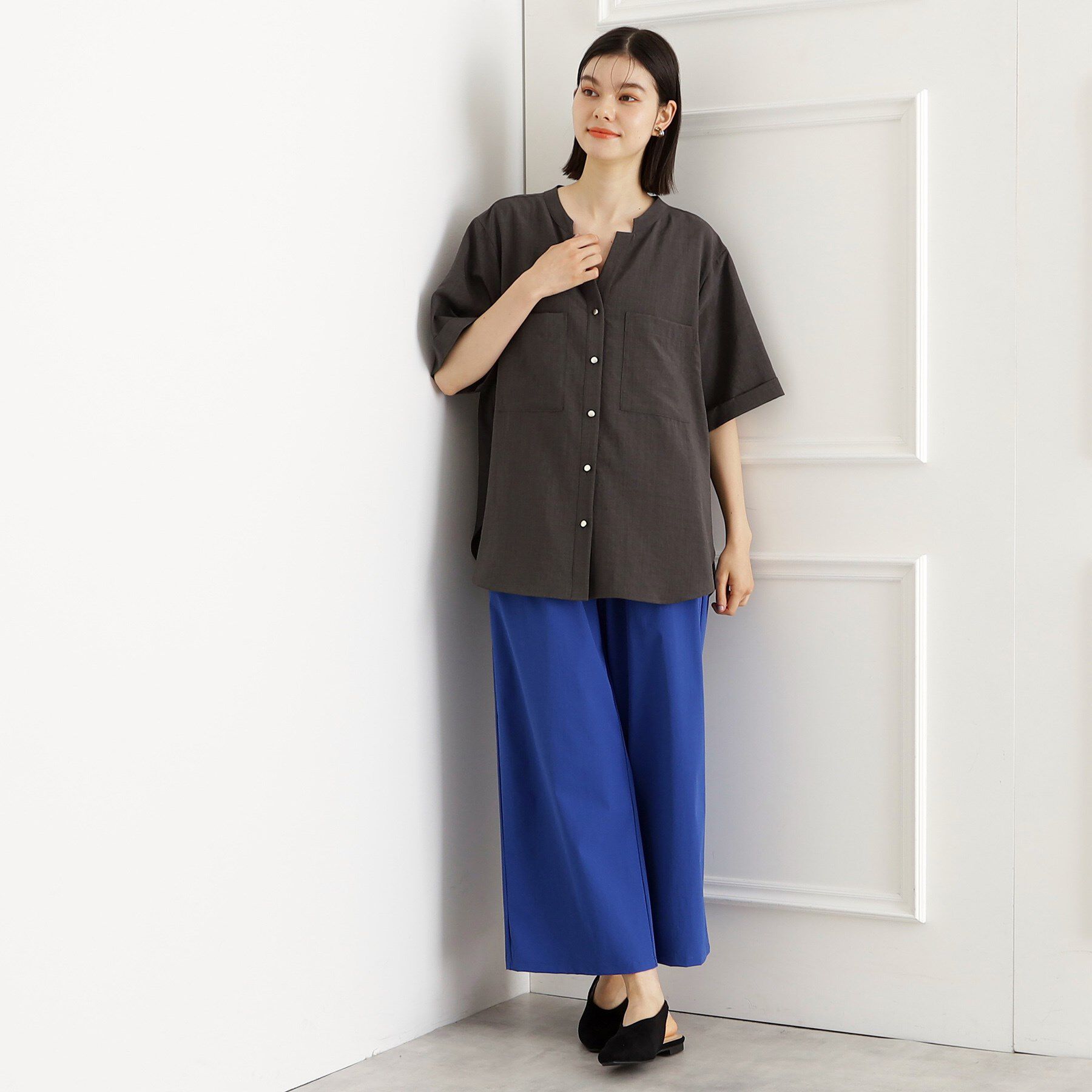 THE SHOP TK「【秋色入荷/インしなくても決まる】ダブルポケット5分袖シャツ/体型カバー／洗濯機OK」|シャツ・ブラウス|