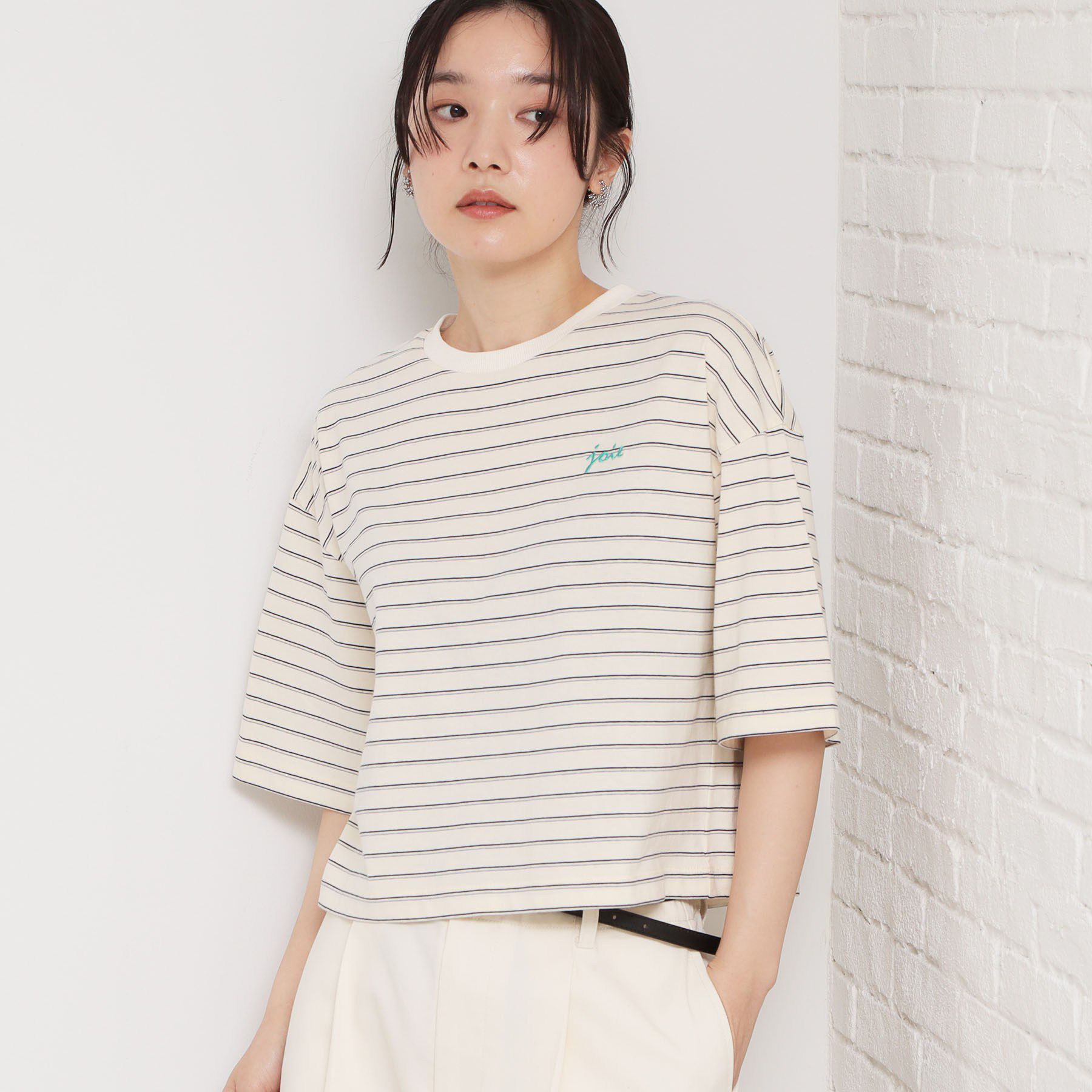 THE SHOP TK「ワンポイント刺繍マルチボーダーTee」|Tシャツ・カットソー|アイボリー(304)