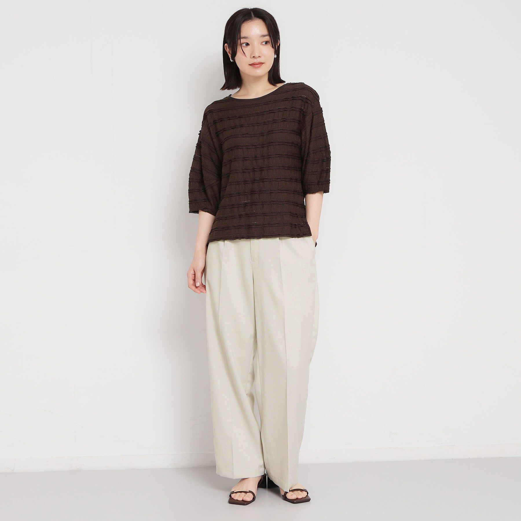 THE SHOP TK「フリルレースボーダートップス」|Tシャツ・カットソー|