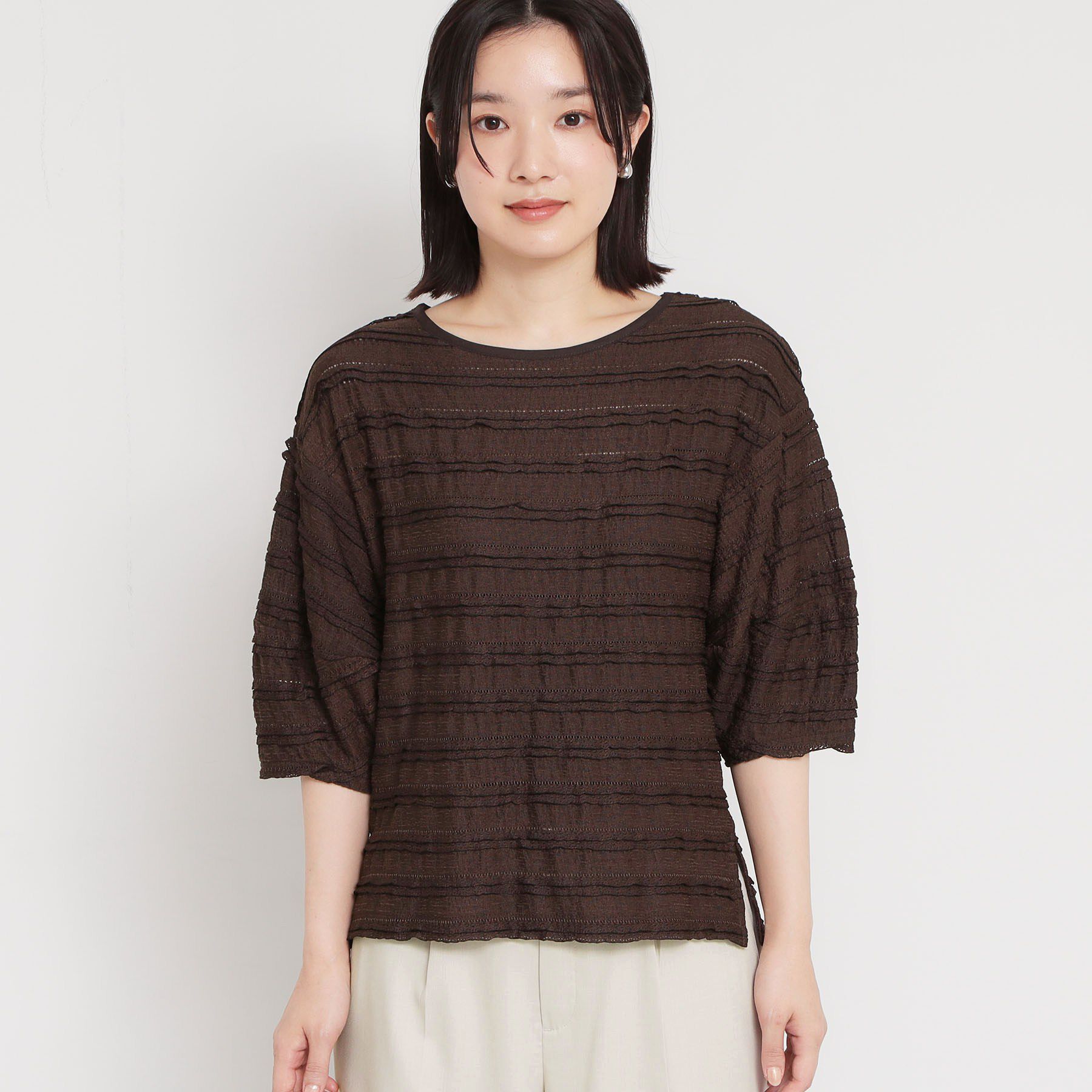 THE SHOP TK「フリルレースボーダートップス」|Tシャツ・カットソー|