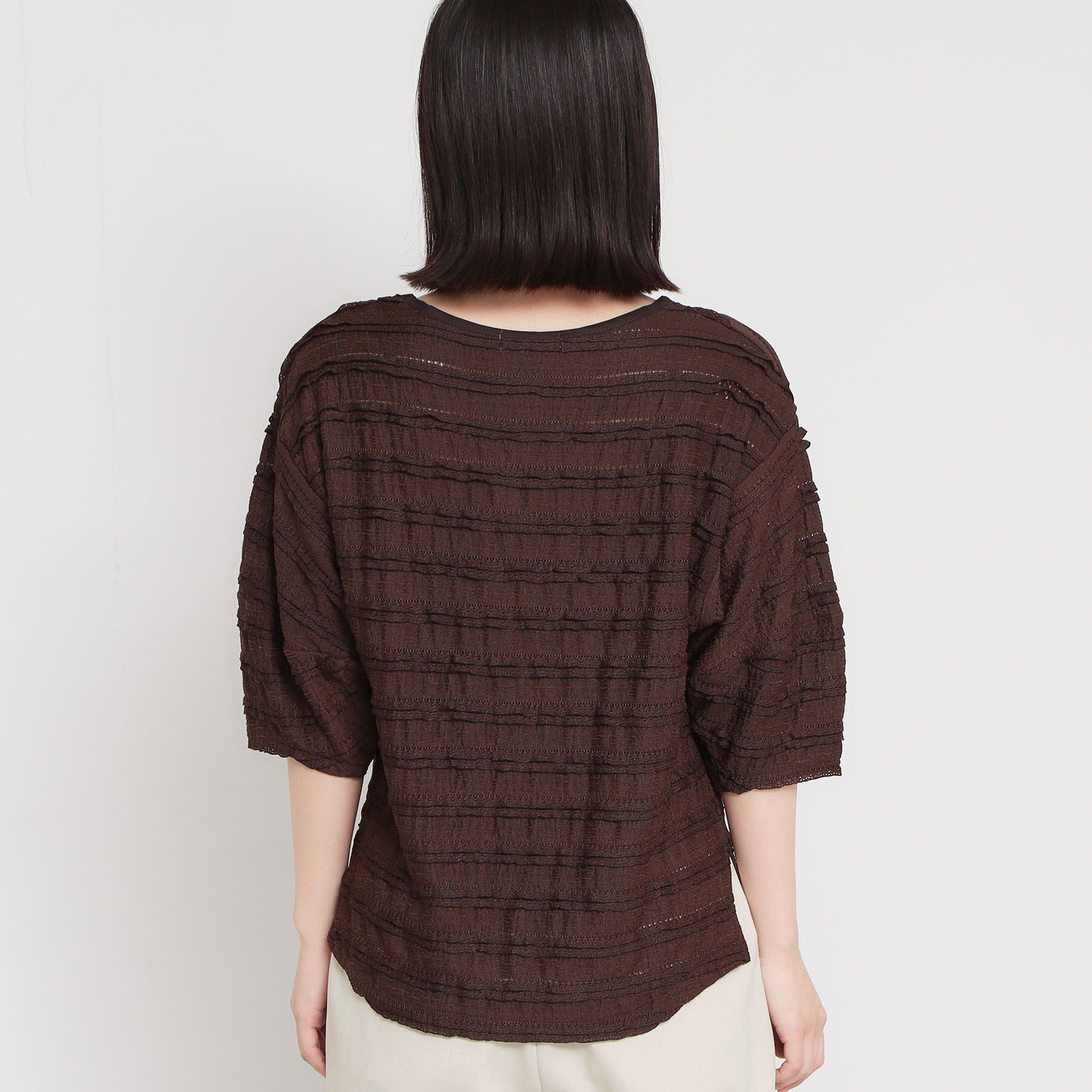 THE SHOP TK「フリルレースボーダートップス」|Tシャツ・カットソー|