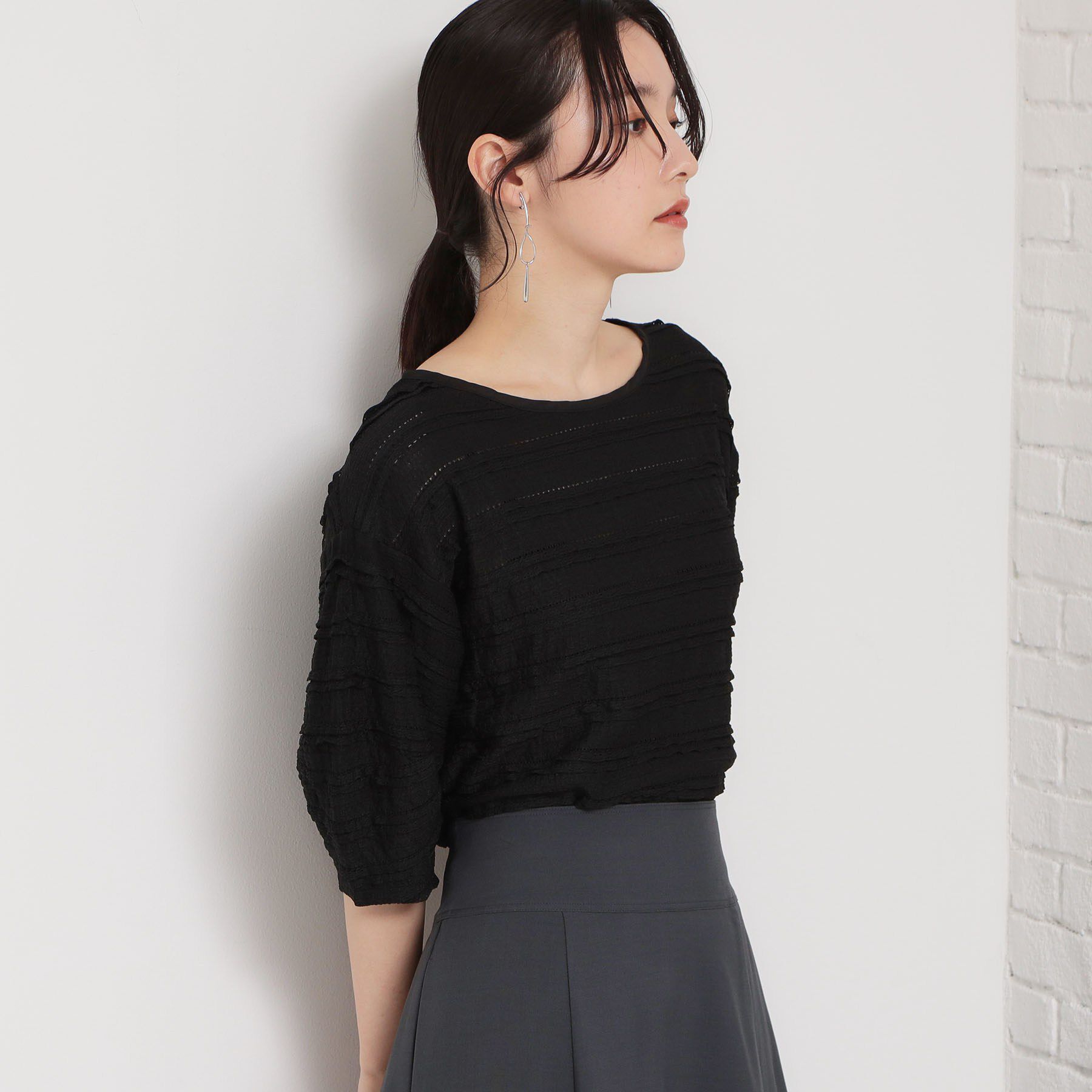 THE SHOP TK「フリルレースボーダートップス」|Tシャツ・カットソー|