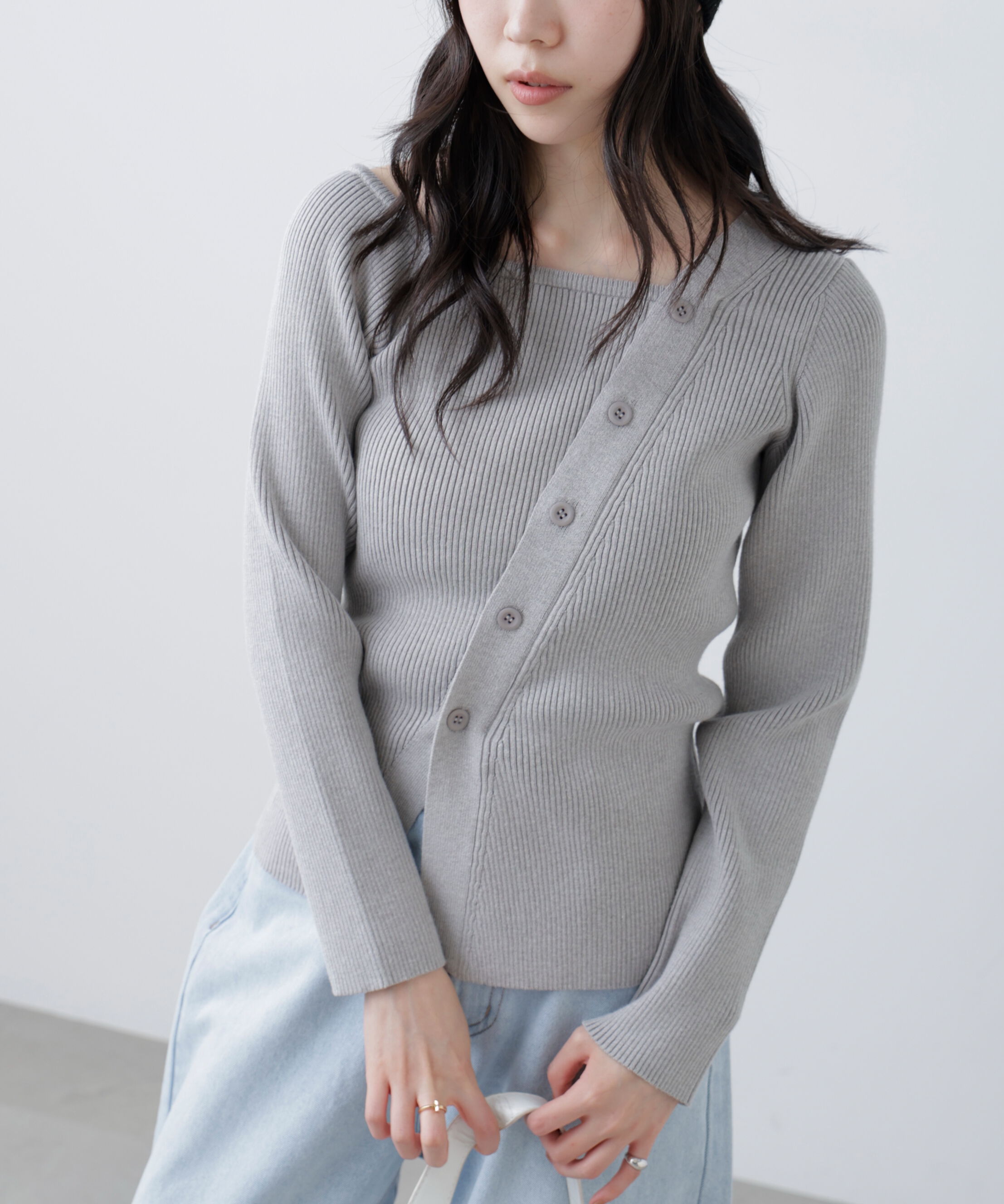  「アシメボタンリブニット」|ニット・セーター|