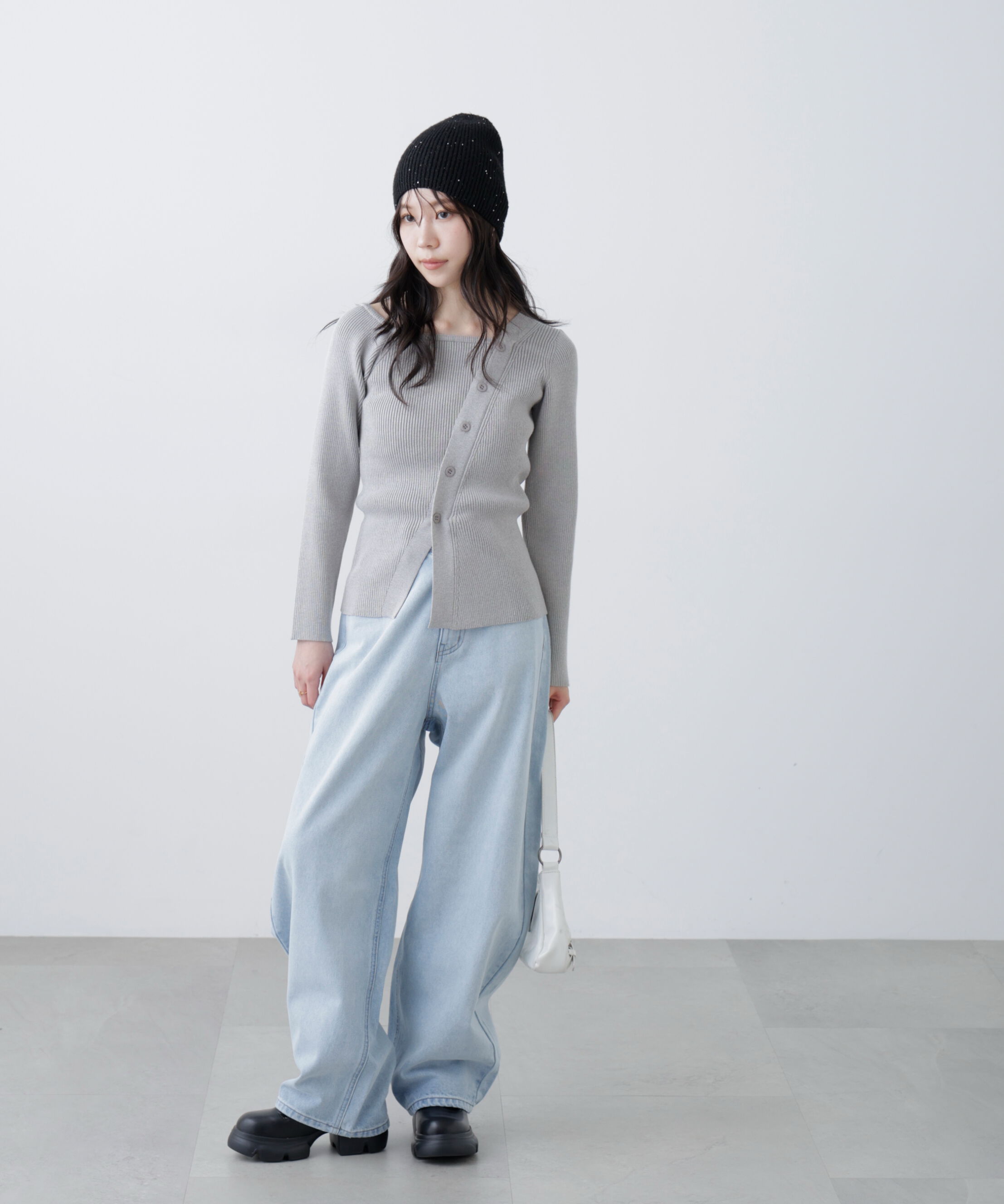  「アシメボタンリブニット」|ニット・セーター|