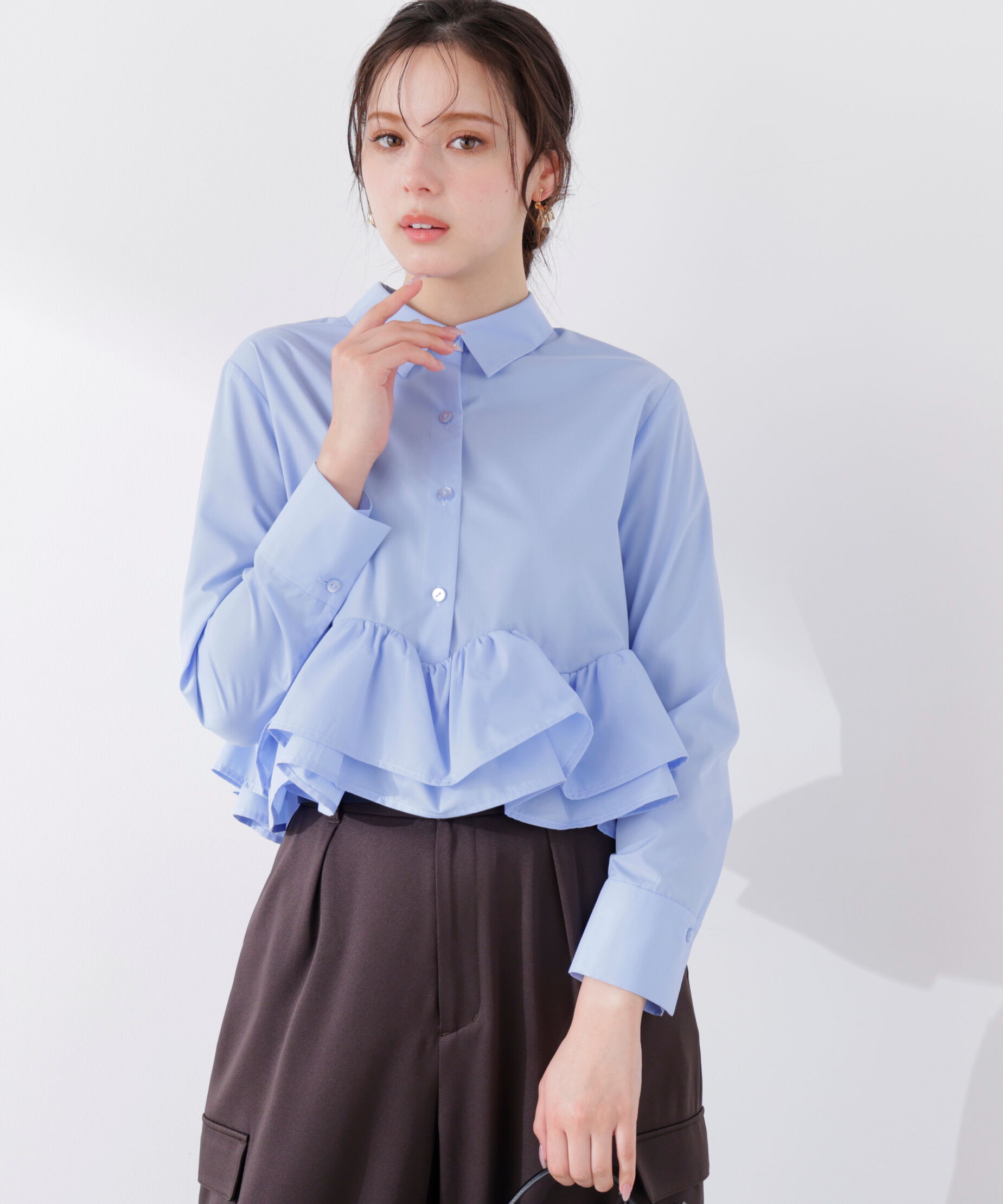 PROPORTION BODY DRESSING「〈a/mie〉ホイップフリルシャツ　26SS」|シャツ・ブラウス|ブルー