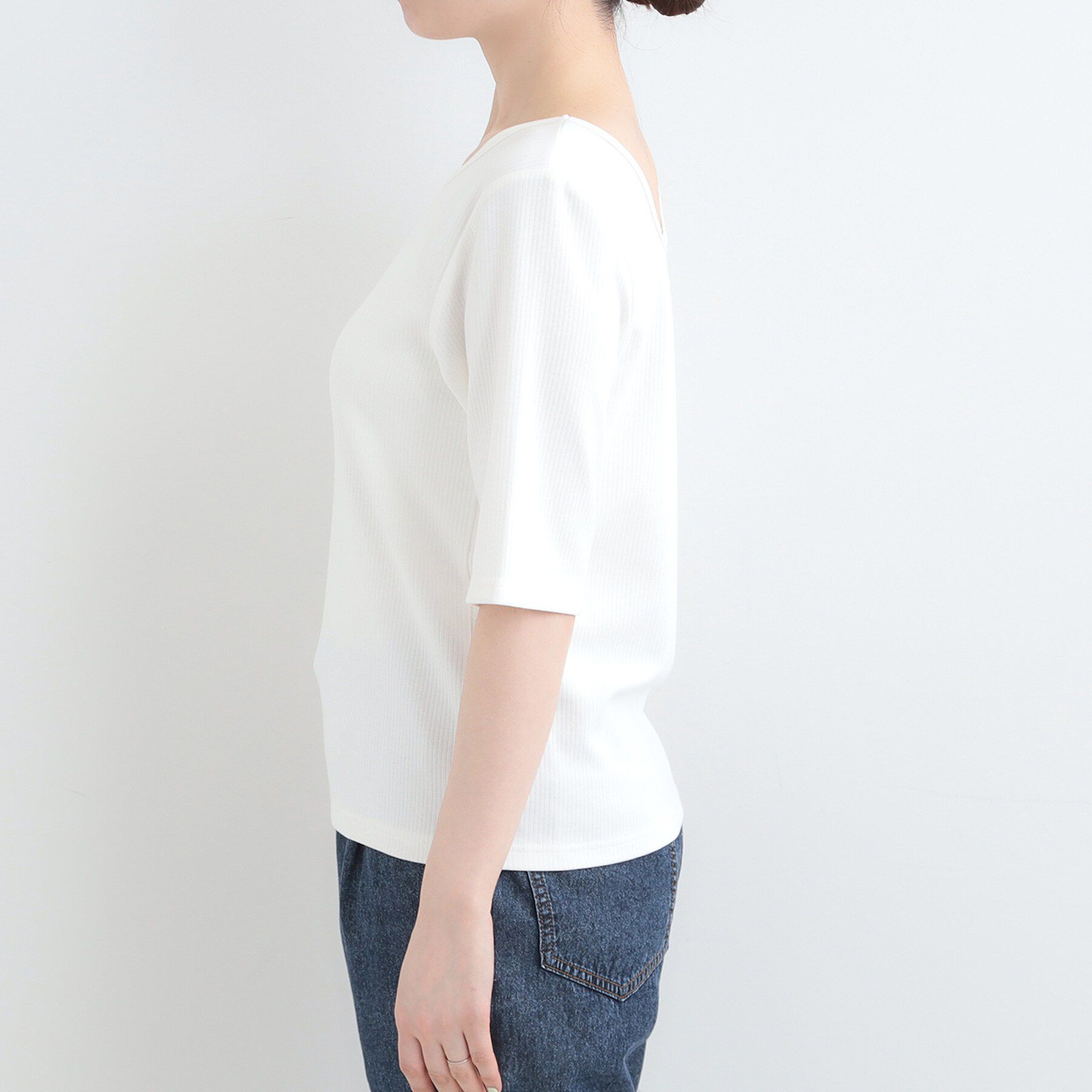 SHOO･LA･RUE「【ネックアソート】裏ひんやりテレコ5分袖トップス」|Tシャツ・カットソー|