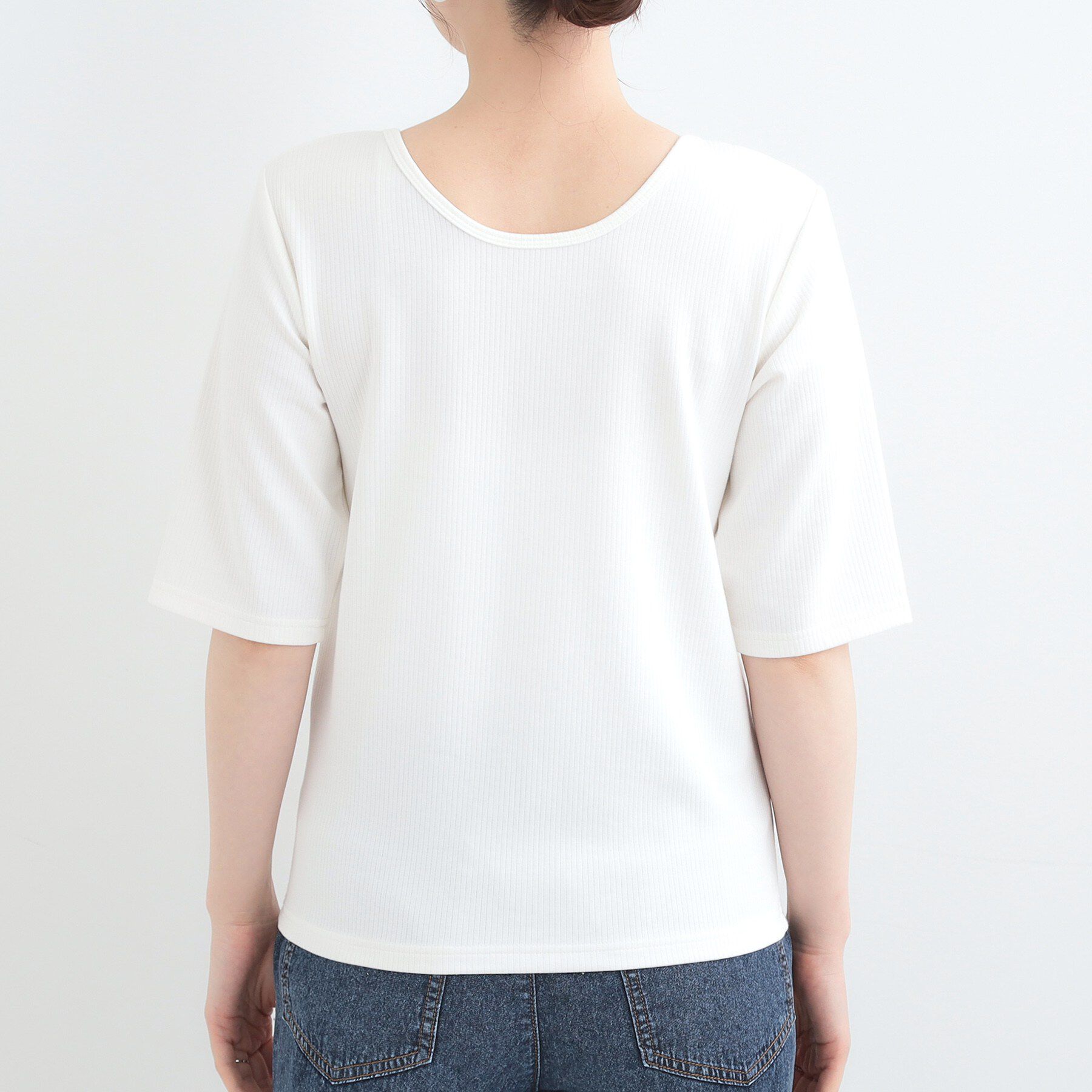 SHOO･LA･RUE「【ネックアソート】裏ひんやりテレコ5分袖トップス」|Tシャツ・カットソー|