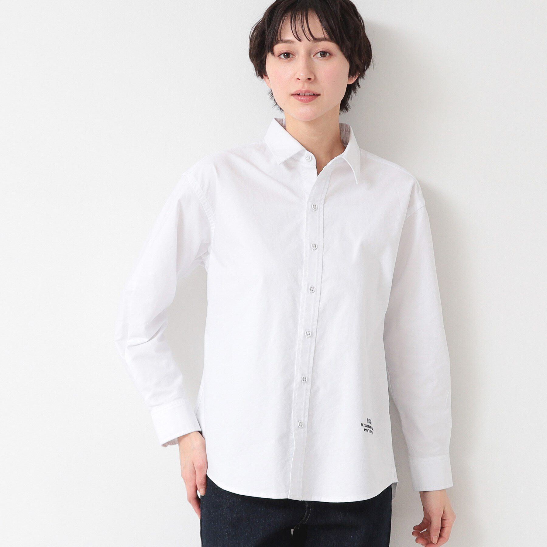 Dessin「【ユニセックス】刺繍入りオックスシャツ」|シャツ・ブラウス|ホワイト(001)