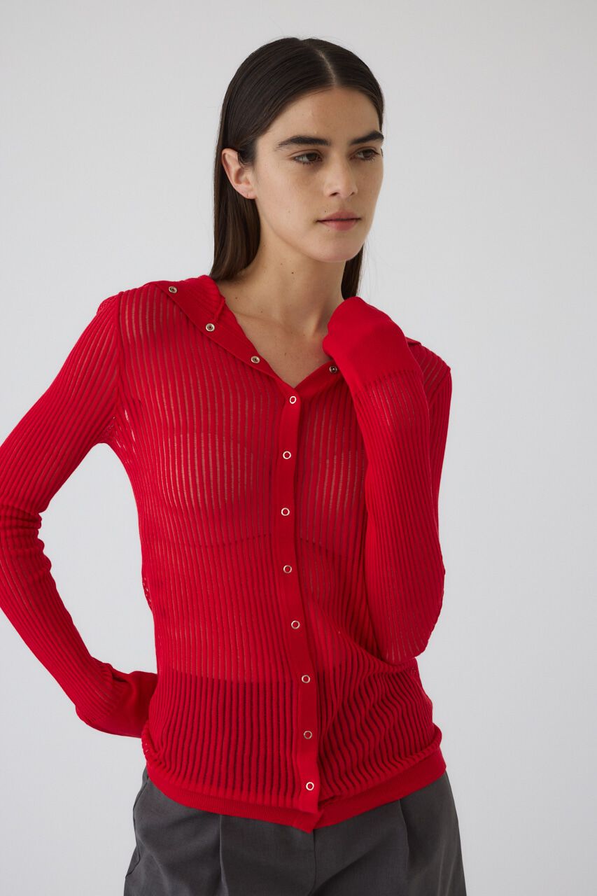 RIM.ARK 「Sheer ribbed hoodie」|ニット・セーター|RED