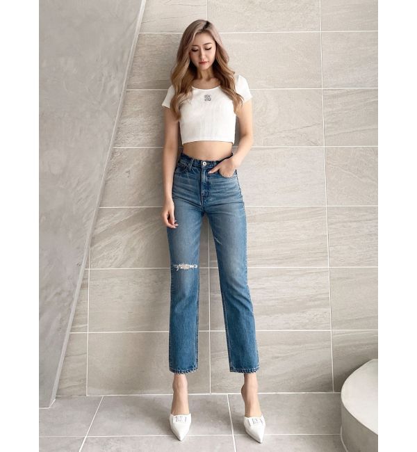 GYDA「ハイウエスト HIGH-END STRAIGHT SLIM デニムパンツ」|デニム|